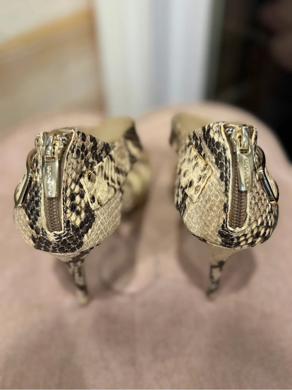 Coach Snakeskin Print Leather Ankle Strap Stiletto Heels Size 6.5B Open Toe